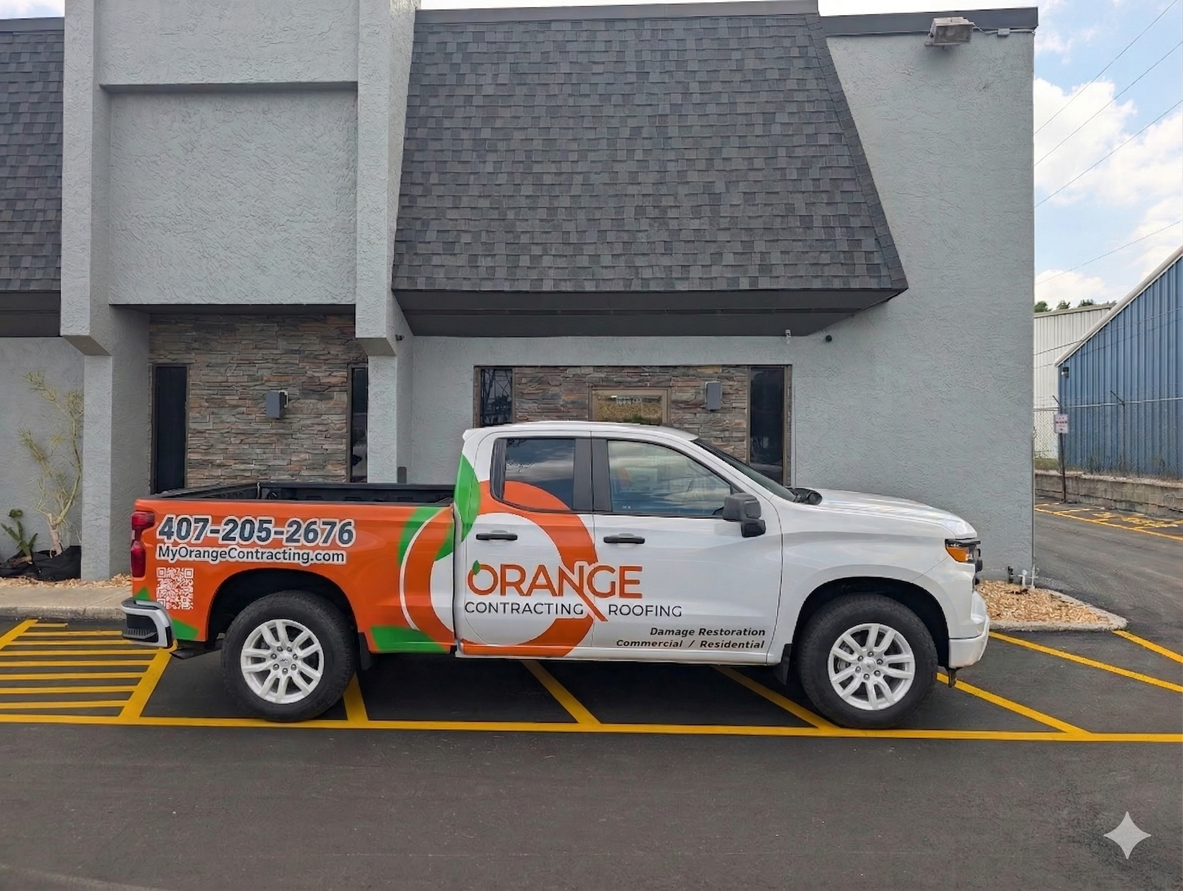 Orange Contracting company truck